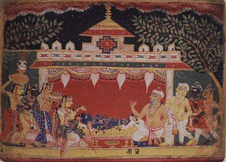 Adoration of the infant Krishna from a dispersed 'Bhagavita Purana', Mewar, Rajasthan, 1550 a Scuola indiana