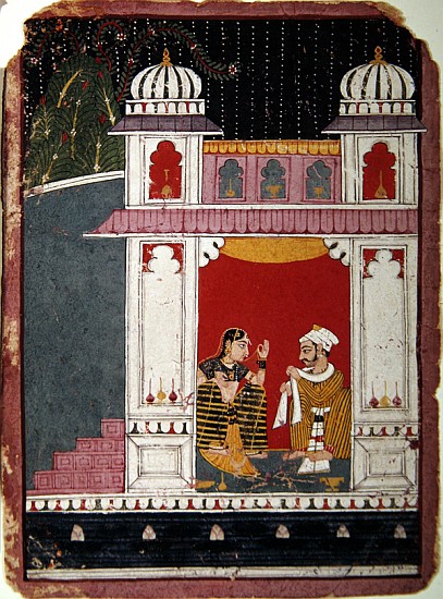 Heroine and her lover in a pavilion, c.1640-50 a Scuola indiana
