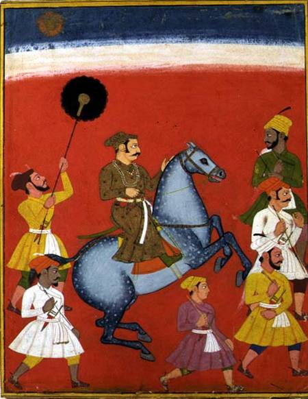 Maharana Raj Singh I of Mewar (reg. 1652-80) Riding, Udaipur (Mewar) Rajasthan a Scuola indiana