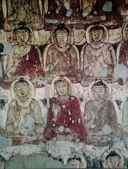 A Multitude of Seated Buddhas, detail, from the interior of Cave 2 a Scuola indiana