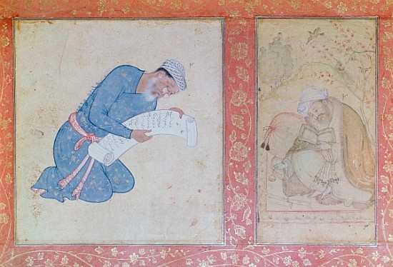 Portrait of Min Musavir giving a petition to Emperor Akbar a Scuola indiana