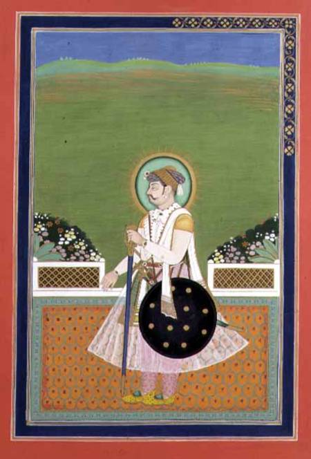 A Prince standing on a Terrace, Indian Mughal a Scuola indiana
