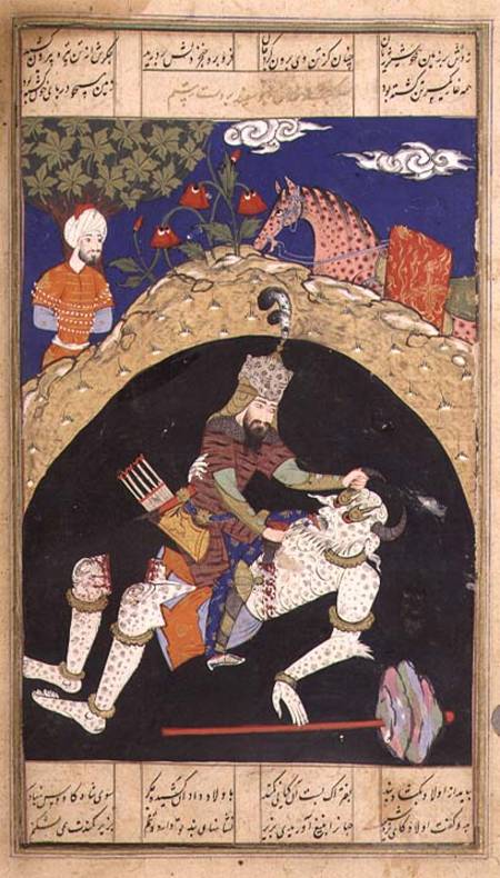 Rustam slays the White Div of Mazandaran, illustration from the 'Shahnama' (Book of Kings), by Abu'l a Scuola indiana