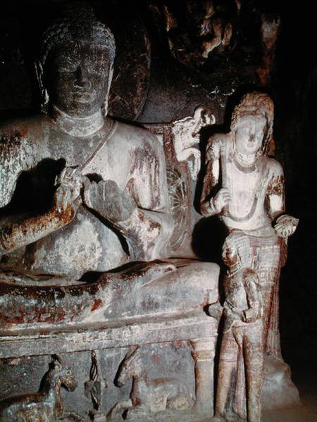 Seated Buddha making the first teaching gesture from the Caitya Hall of Cave 10 a Scuola indiana