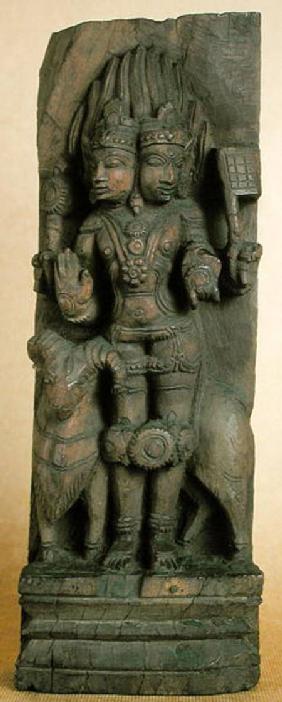 Relief depicting a double-headed image of Agni, the God of fire, seated on a ram, South India