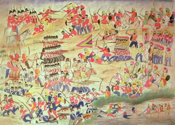 An Incident during the Sikh Wars, (w/c on paper) a Indian School, (19th century)