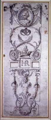 Design for a decorative panel (pen & ink and pencil on paper) a Inigo Jones