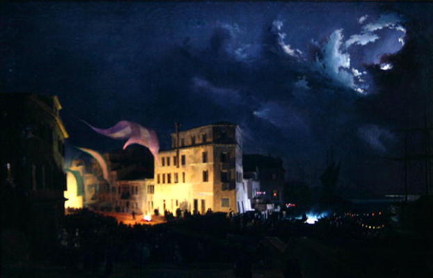 Night festival in Venice (oil on canvas) a Ippolito Caffi