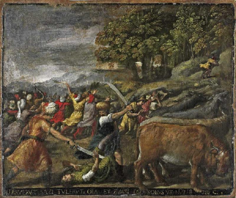 Acht Darstellungen aus dem Leben des Hiob: Der Raub der Herde a Ippolito (genannt Scarsellino) Scarsella