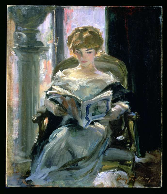 Woman Reading (oil on canvas) a Irving Ramsay Wiles