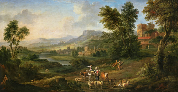 Drovers and Shepherdesses in an Idyllic Pastoral Landscape a Isaac de Moucheron