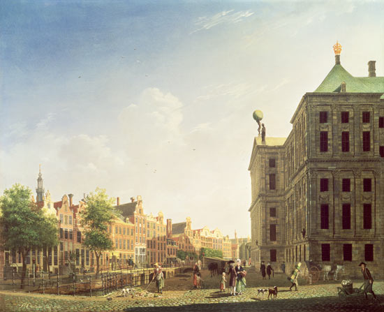 A View along the Nieuwezijds Voorburgwal in Amsterdam showing the back of the Royal Palace a Isaak Ouwater