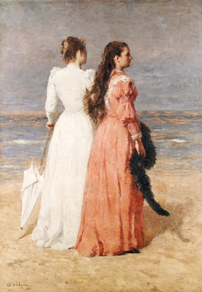 Elegant gekleidete Damen am Strand a Isidor Verheyden