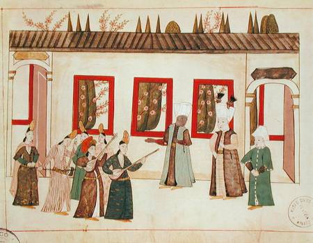 Ms 1671 The Sultan with his favourite accompanied by musicians and singers a Scuola Islamica