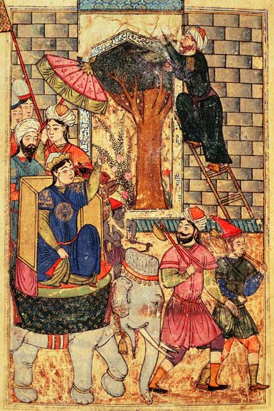 Fol.110 The Sultana leaving the palace, from ''The Book of Kalilah and Dimnah'' (ink and opaque w/c  a Scuola Islamica