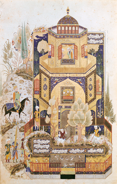 Khusrau in front of the Palace of Shirin a Scuola Islamica