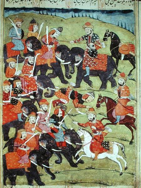 A Battle Scene, from the 'Shahnama' (Book of Kings) by Abu'l-Qasim Manur Firdawsi (c.934-c.1020) a Scuola Islamica