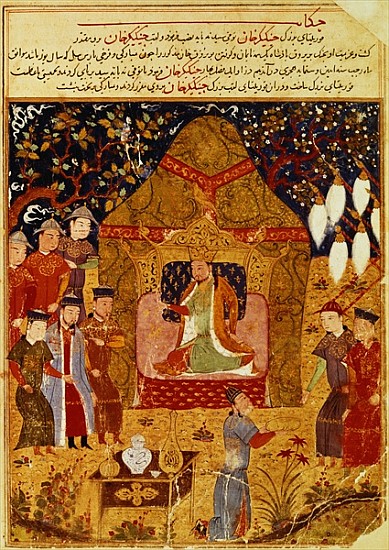 Genghis Khan in his tent Rashid al-Din (1247-1318) a Scuola Islamica