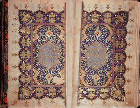 Illuminated pages of a Koran manuscript, Il-Khanid Mameluke School a Scuola Islamica