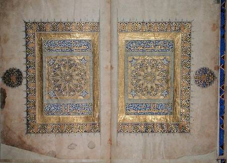 Illuminated pages from a Koran manuscript, Il-Khanid Mameluke School a Scuola Islamica