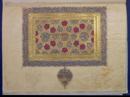 Page from a Koran manuscript, illuminated by Mohammad ebn Aibak, Il-Khanid Period a Scuola Islamica
