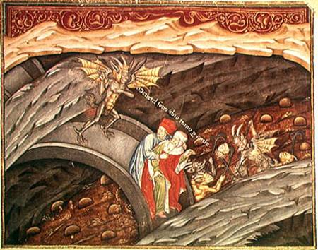 Ms 207 f.245 Dante's Inferno with a commentary by Guiniforte degli Bargigi a Scuola pittorica italiana
