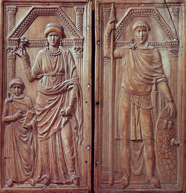 Diptych depicting Stilicho (c.365-408), Serena and Eucharius a Scuola pittorica italiana