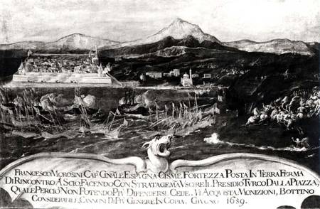 A Battle between the Venetian fleet under General Francisco Morosini (1618-94) against the Turks at a Scuola pittorica italiana