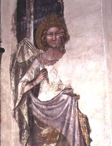 Crowned figure holding a palm frond, possibly a angel a Scuola pittorica italiana