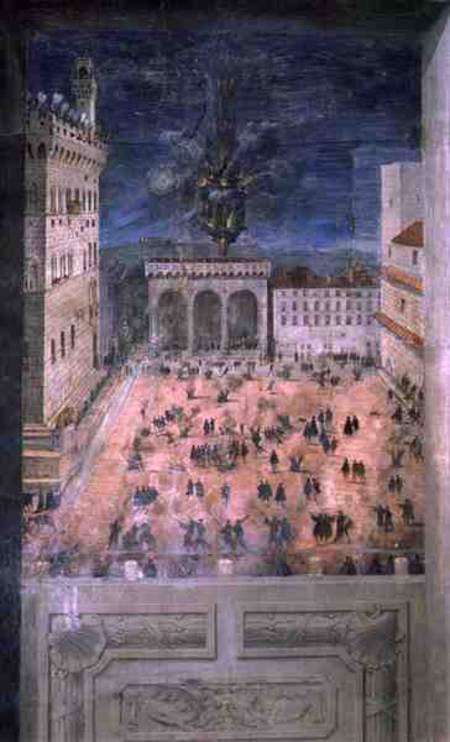 The Fireworks in Piazza della Signoria a Scuola pittorica italiana