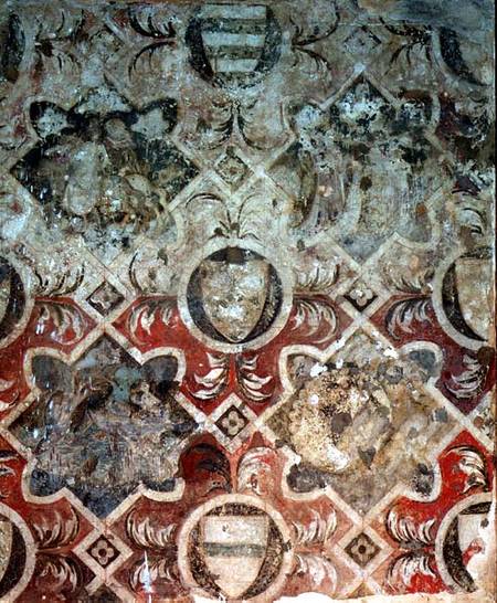 Fragment of a fresco decorated with coats of arms a Scuola pittorica italiana