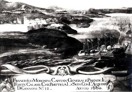 General Francesco Morosini (1618-94) Capturing Fort Calami, Crete from the Turks a Scuola pittorica italiana