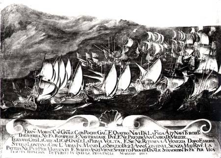 General Francisco Morosini (1618-94) and the Venetian Fleet in an Encounter with the Turkish Fleet o a Scuola pittorica italiana