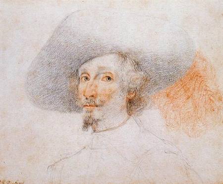 Head of man wearing a large plumed hat a Scuola pittorica italiana