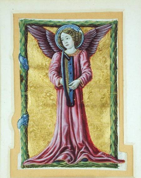 Historiated initial 'I' depicting an angel musician playing a harp a Scuola pittorica italiana