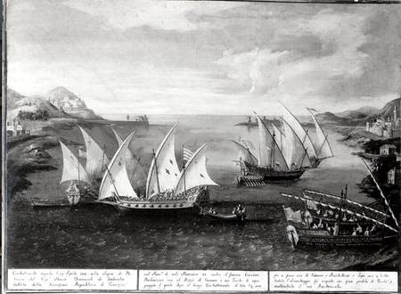 Incident off Patras between the Venetian Captain Ivanovich da Dabrota and the Turkish Pirate Barbaro a Scuola pittorica italiana