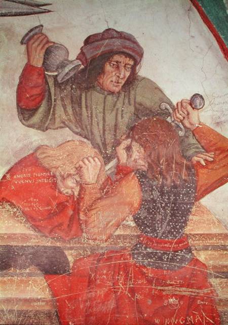 Interior of an Inn, detail of drinkers fighting a Scuola pittorica italiana