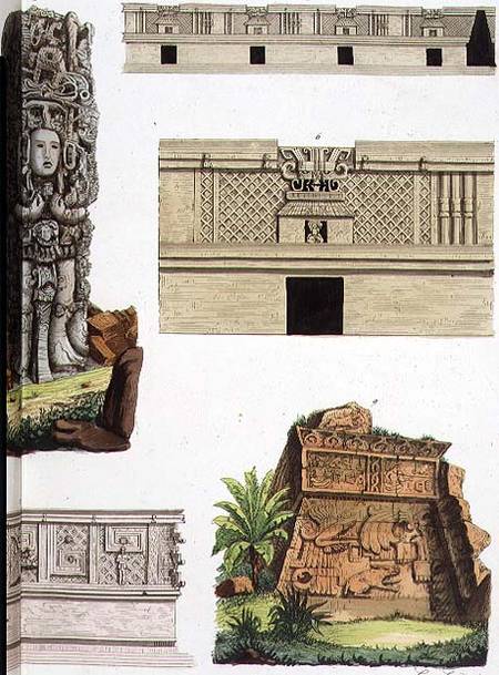Mexican Antiquities, architectural details from plate 48 of 'The History of the Nations' a Scuola pittorica italiana