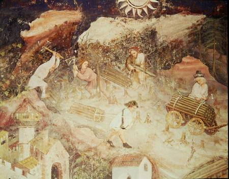 The Month of December, detail of men cutting down trees a Scuola pittorica italiana