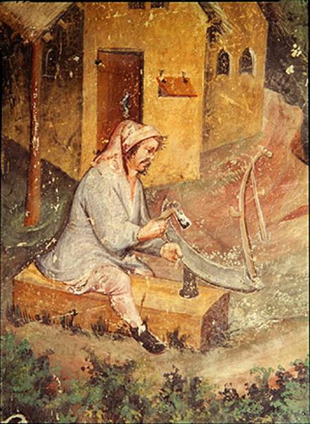 The Month of July, detail of a peasant sharpening his scyte a Scuola pittorica italiana