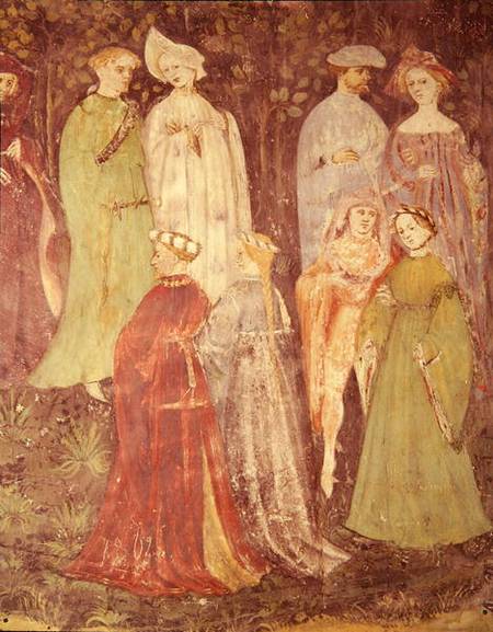 The Month of June, detail of noblemen and women walking a Scuola pittorica italiana