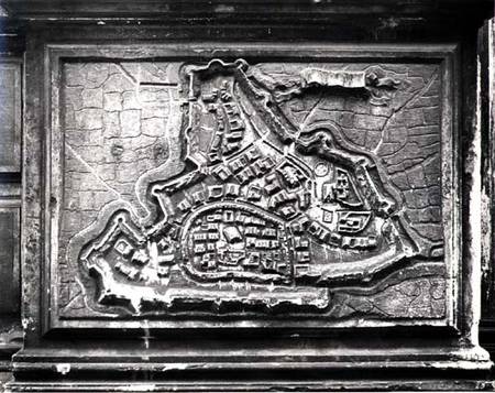 Relief Map from the Church Facade showing the Fortress Town of Modon during the Candian War 1645-69 a Scuola pittorica italiana