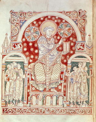Ms. Plut.12.17 f.3v St. Augustine preaching to his disciples, from 'De Civitate Dei, (11th-12th cent a Italian School, (11th century)