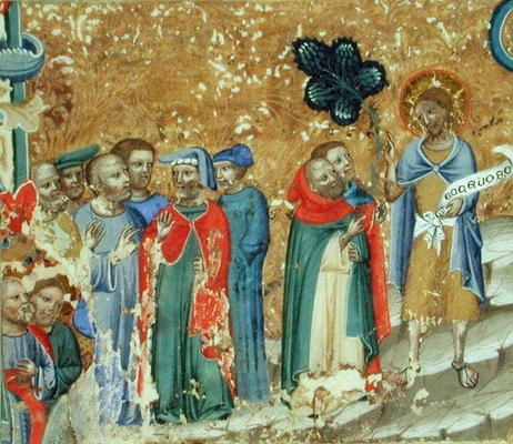 St. John the Baptist Preaching (vellum) a Italian School, (14th century)