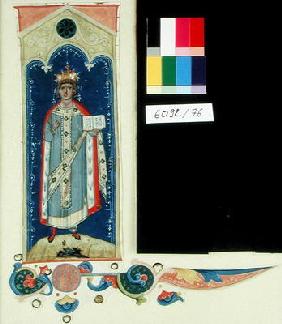 AE II 327 St. Louis (1215-70) Carrying the Sceptre and the Hand of Justice, c.1320 (vellum)