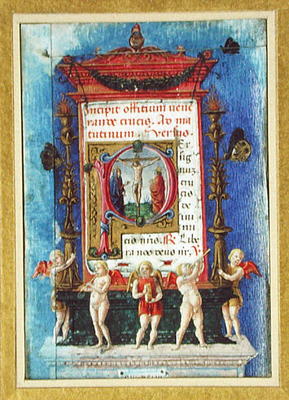 Historiated initial 'P' depicitng the Crucifixion, page from a Book of Hours (vellum) a Italian School, (15th century)