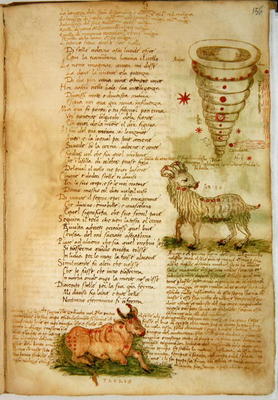 Ms Ital 483 P.4.7 f.156v Aries and Taurus, from the 'Dittamondo' by Fazio degli Uberti (vellum) a Italian School, (15th century)