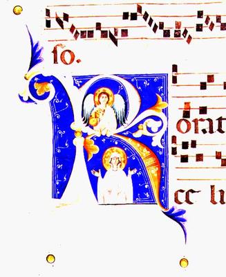 P 23 V Historiated initial 'R' depicting an angel and a female saint (vellum) a Italian School, (15th century)