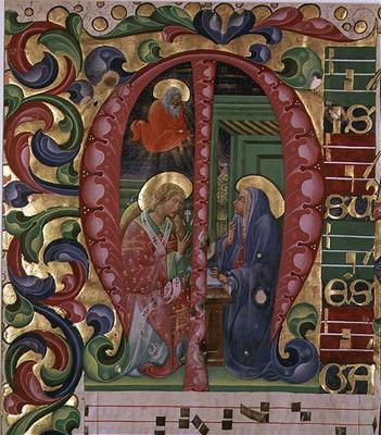Historiated initial 'M' depicting The Annunciation (vellum) a Italian School, (16th century)