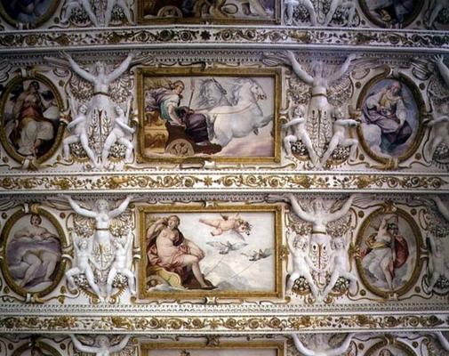 The first floor hall, detail of mythological figures, ceiling decoration, 1568 a Italian School, (16th century)
